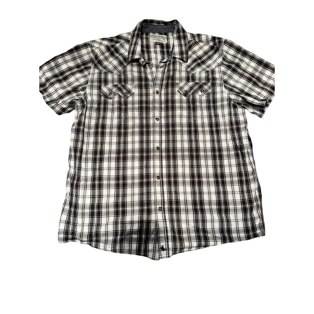 Cody James Western Pearl Snap Shirt Men's XL Brown Black Plaid Rustic Preppy